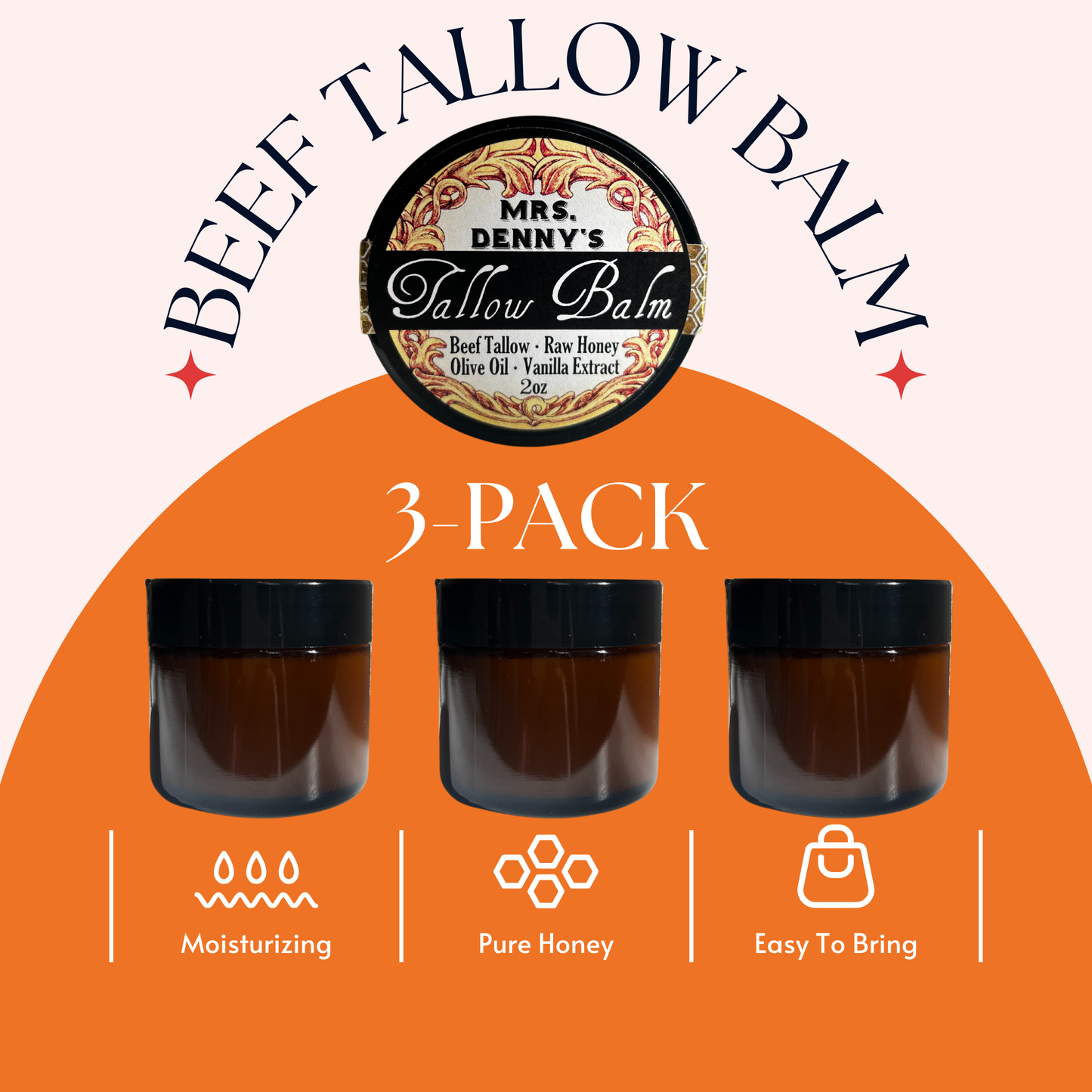 Beef Tallow Balm 3-Pack Bundle- Mrs. Denny’s Tallow Balm